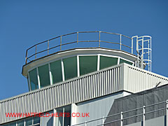 Close up of the control tower glazed booth and the access ladder