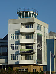 Portrait view of the front of the control tower
