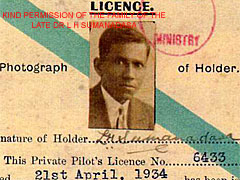Close up of section of L H Sumanadasa's Air Ministry licence