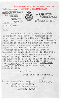 Air Ministry letter regarding Handley Page refusal to release LHS