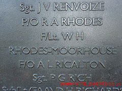 Close up of William Henry Rhodes-Moorhouse name on the Battle of Britain London Monument