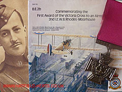 Montage featuring W B Rhodes-Moorhouse postcard, philatelic cover and VC