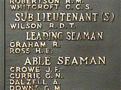 Leading Seaman E H Ross' name as it appears on the RNVR 1944 casualties panel - Royal Navy memorial, Portsmouth