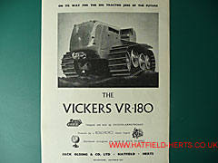 Vickers Vigor 180 black and white ad with a picture of the crawler tractor at the top