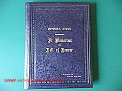 Hatfield, Herts - In Memorium and Roll of Honour blue leather bound book with an embossed border cover with gold lettering