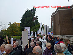 Protestors gathering in front of County Hall, Hertford