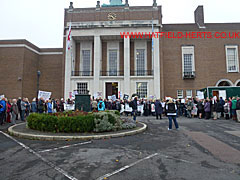 View of the protest from the entrance drive of County Hall