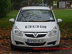 Marked BBC car in the carpark