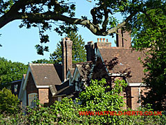 Roof and chimneys of Astwick Manor from the hay meadow