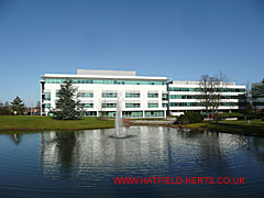 MacLaurin and Bishops Square office buildings with pond and fountain in front