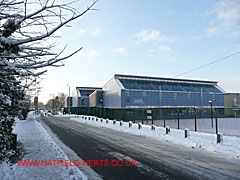 snow covered College Lane Campus entrance