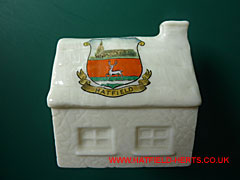 White Grafton Crested China cottage with Hatfield crest