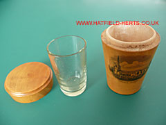 Mauchline ware Whisky tot glass and container with lid
