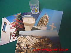 Montage of photos and objects relating to the Greek Islands